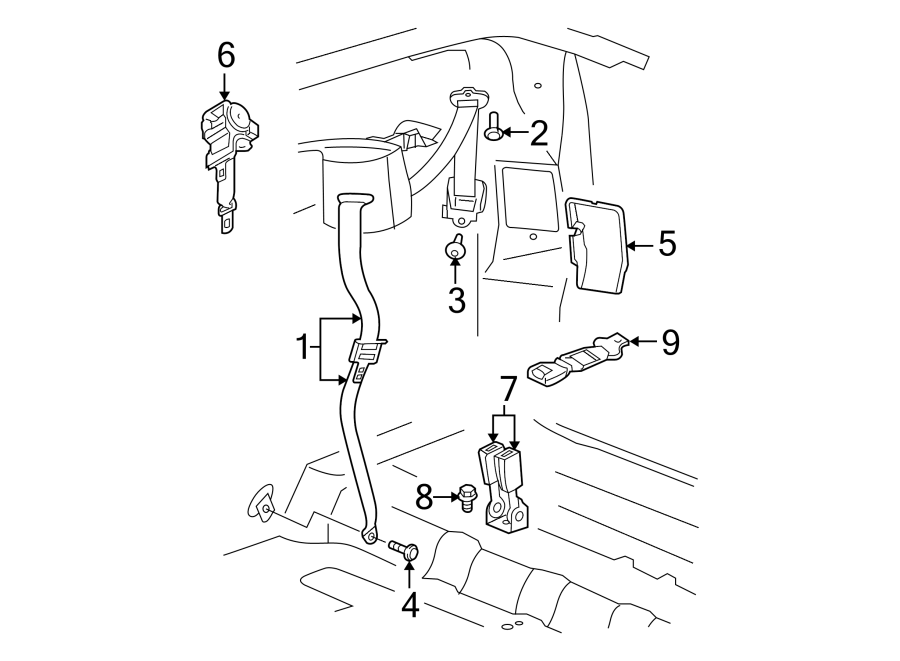 RESTRAINT SYSTEMS. REAR SEAT BELTS. Diagram