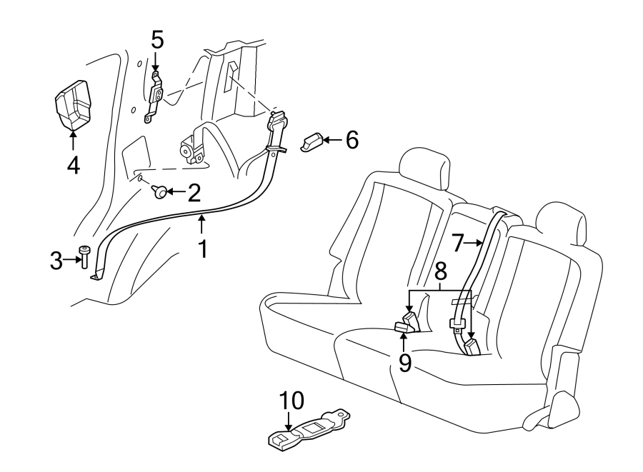 RESTRAINT SYSTEMS. REAR SEAT BELTS. Diagram