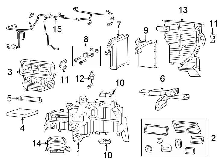 Diagram AIR CONDITIONER & HEATER. EVAPORATOR & HEATER COMPONENTS. for your 2018 Jeep Wrangler JK   