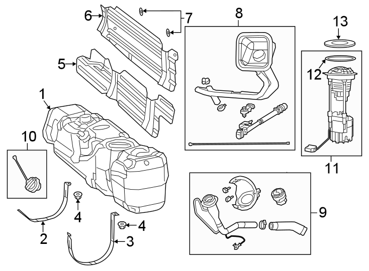 11Fuel system components.https://images.simplepart.com/images/parts/motor/fullsize/TJ19966.png