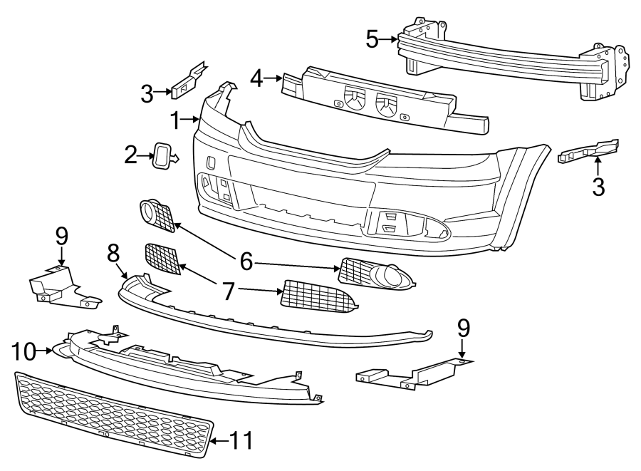 9Front bumper. Bumper & components.https://images.simplepart.com/images/parts/motor/fullsize/TK09013.png