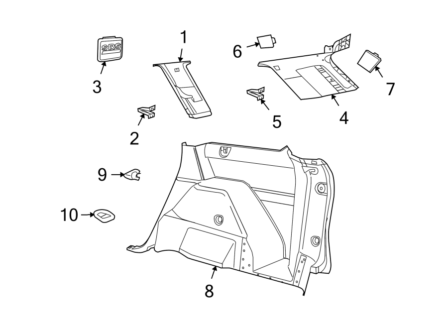 Diagram QUARTER PANEL. INTERIOR TRIM. for your 2020 Dodge Journey 2.4L GEMA A/T SE Value Sport Utility 