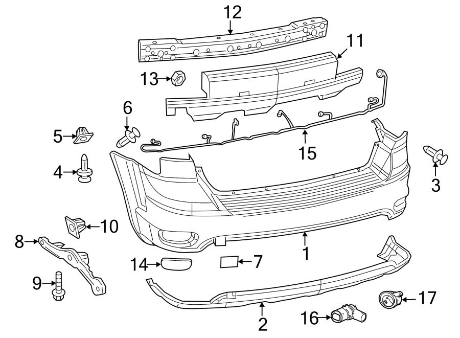 Diagram REAR BUMPER. BUMPER & COMPONENTS. for your 2017 Chrysler 200   