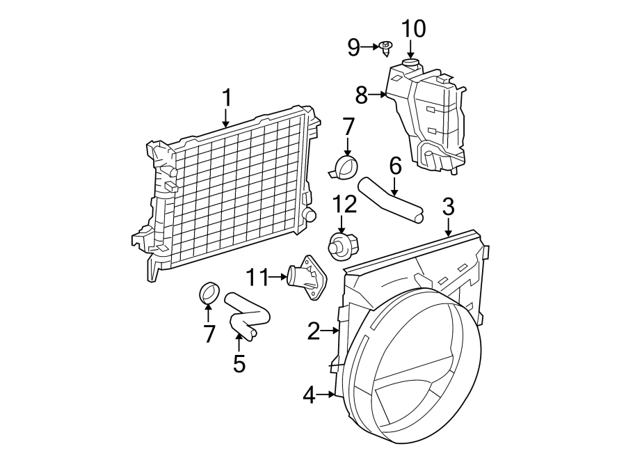 Diagram Radiator & components. for your 1988 Jeep Wrangler   