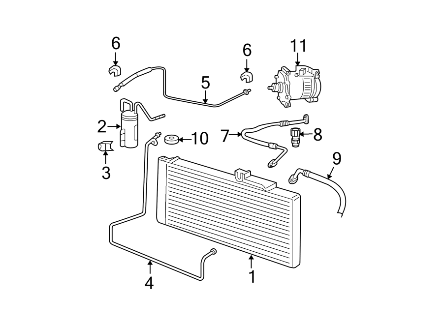 11AIR CONDITIONER & HEATER. COMPRESSOR & LINES. CONDENSER.https://images.simplepart.com/images/parts/motor/fullsize/TM06140.png