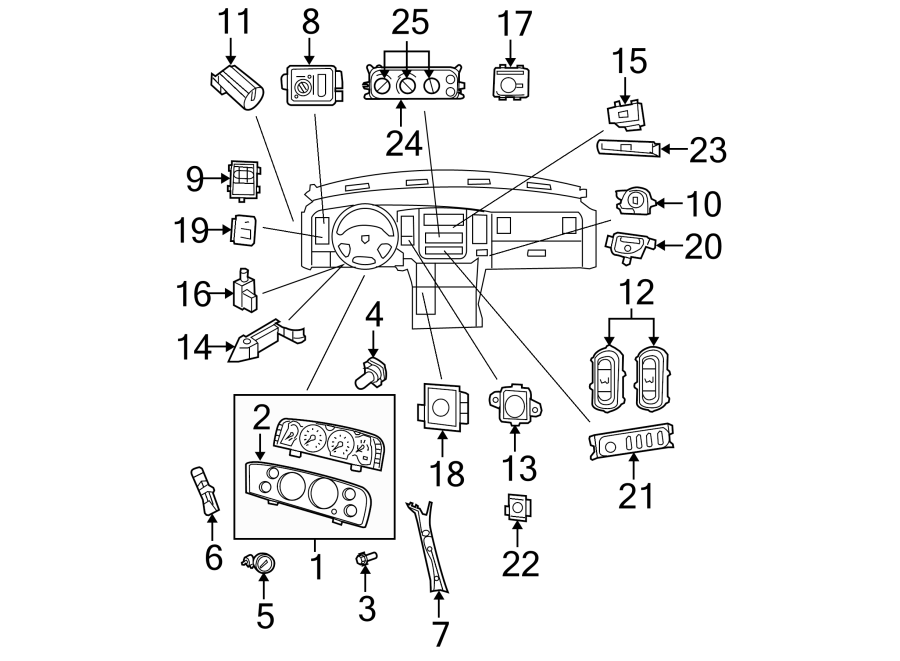 Diagram INSTRUMENT PANEL. CLUSTER & SWITCHES. for your 2011 Chrysler 200   