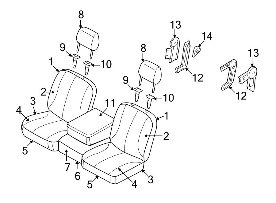 Seats & tracks. Front seat components. Diagram