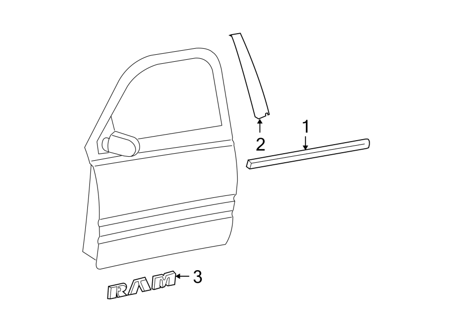 1FRONT DOOR. EXTERIOR TRIM.https://images.simplepart.com/images/parts/motor/fullsize/TM09695.png