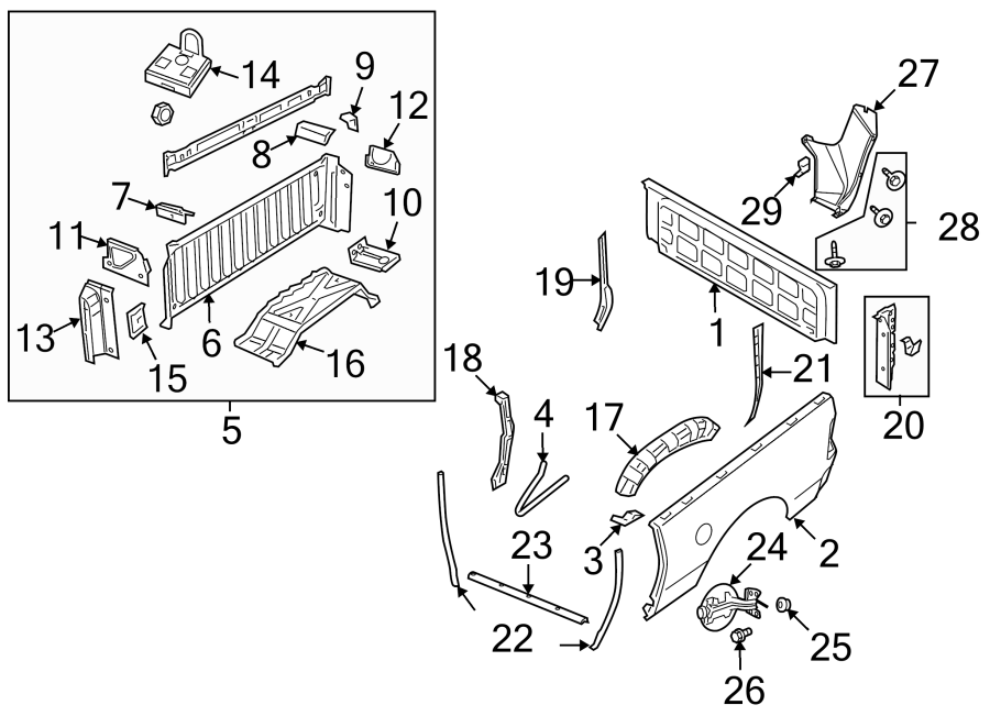 Diagram PICK UP BOX. FRONT & SIDE PANELS. for your 2006 Dodge Ram 1500   