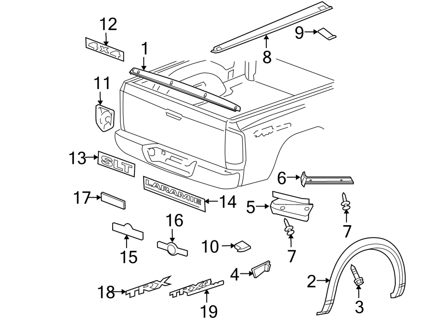 Diagram PICK UP BOX. EXTERIOR TRIM. for your 2011 Chrysler 200   