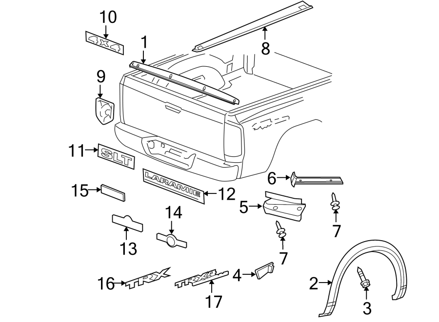 Diagram PICK UP BOX. EXTERIOR TRIM. for your 2011 Chrysler 200   