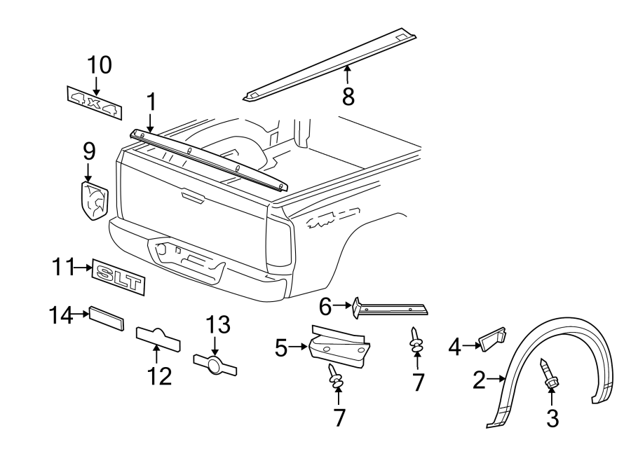 PICK UP BOX. EXTERIOR TRIM. Diagram