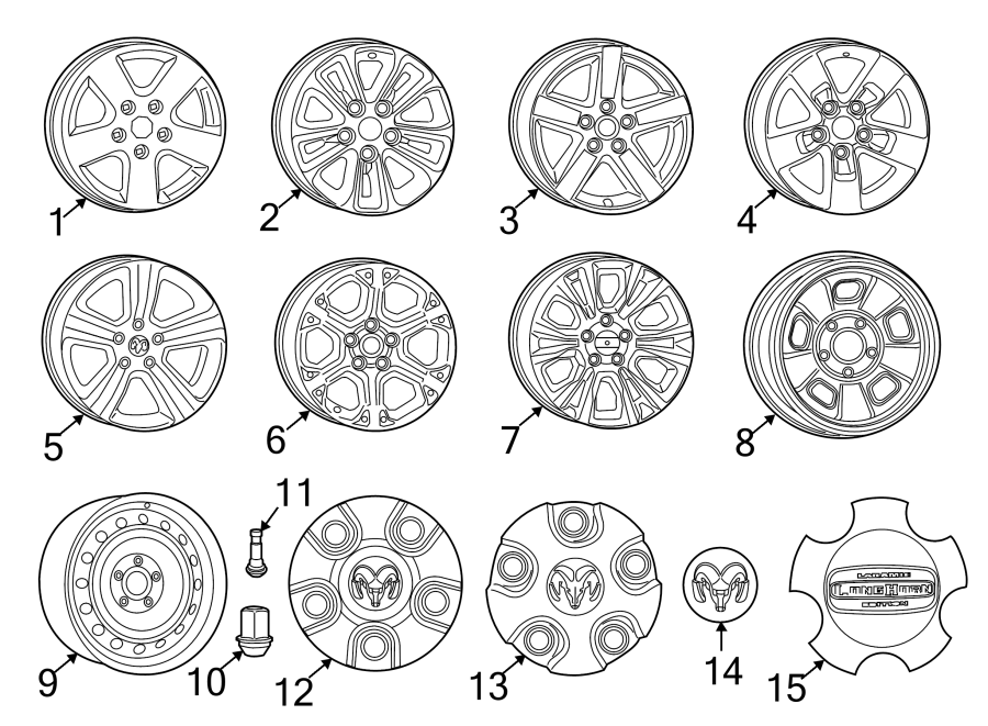 Diagram WHEELS. COVERS & TRIM. for your 2018 Ram 1500 3.0L EcoDiesel V6 DIESEL A/T RWD SLT Crew Cab Pickup Fleetside 