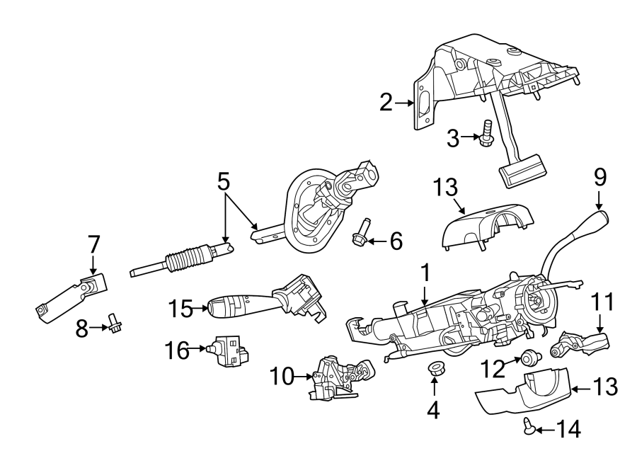 Diagram SHROUD. STEERING COLUMN ASSEMBLY. SWITCHES & LEVERS. for your 2016 Ram 1500 3.6L Pentastar V6 FLEX A/T 4WD Lone Star Crew Cab Pickup Fleetside 