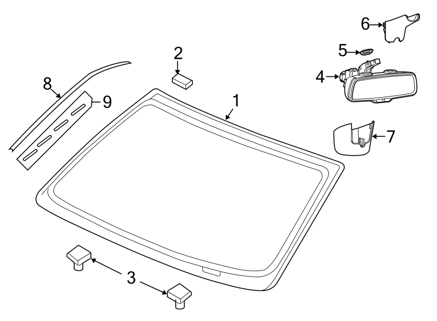 WINDSHIELD. GLASS. REVEAL MOLDINGS. Diagram