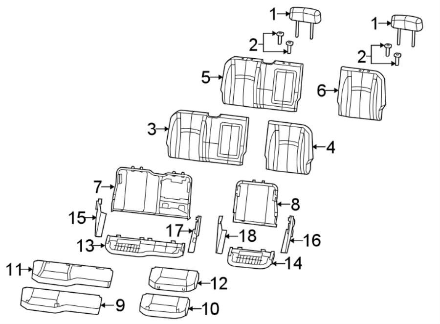 Diagram Seats & tracks. Rear seat components. for your Ram 1500  