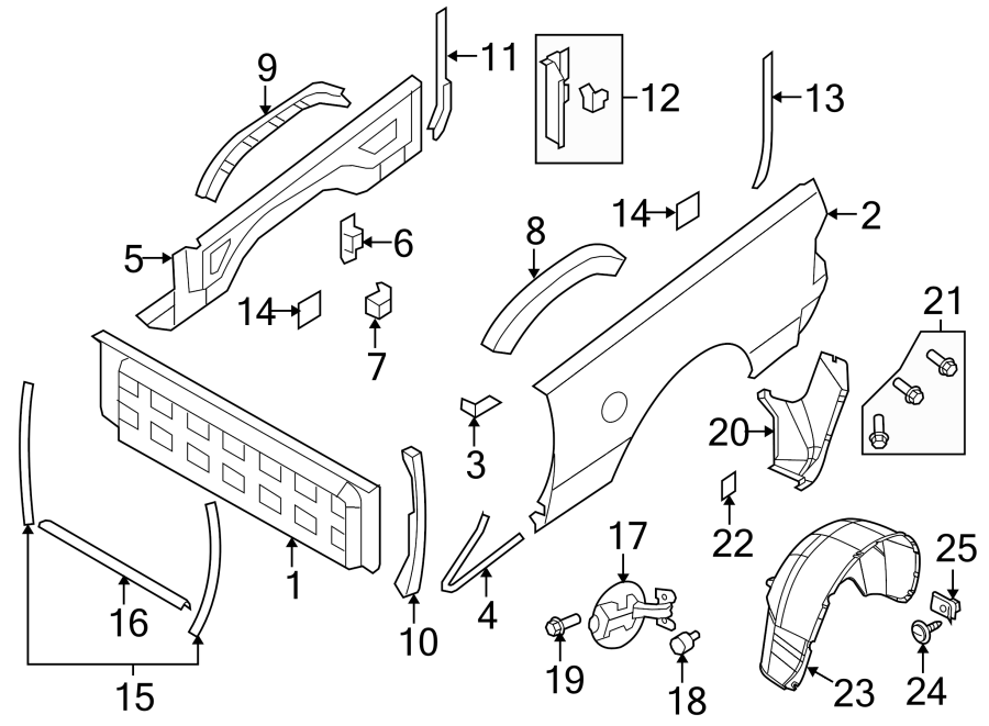 Diagram PICK UP BOX. FRONT & SIDE PANELS. for your 2003 Dodge Ram 1500   