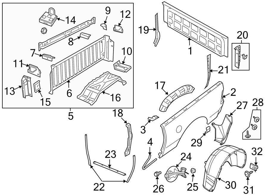 Diagram PICK UP BOX. FRONT & SIDE PANELS. for your 2016 Ram 1500 3.6L Pentastar V6 FLEX A/T 4WD Lone Star Crew Cab Pickup Fleetside 