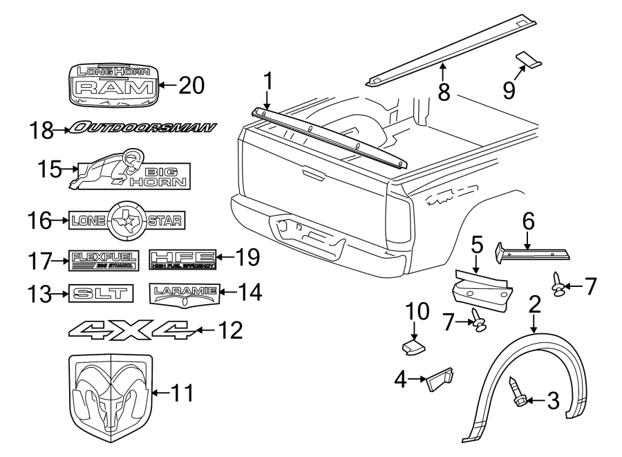 Diagram PICK UP BOX. EXTERIOR TRIM. for your 2011 Chrysler 200   