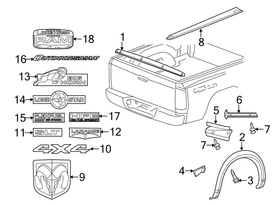 PICK UP BOX. EXTERIOR TRIM. Diagram