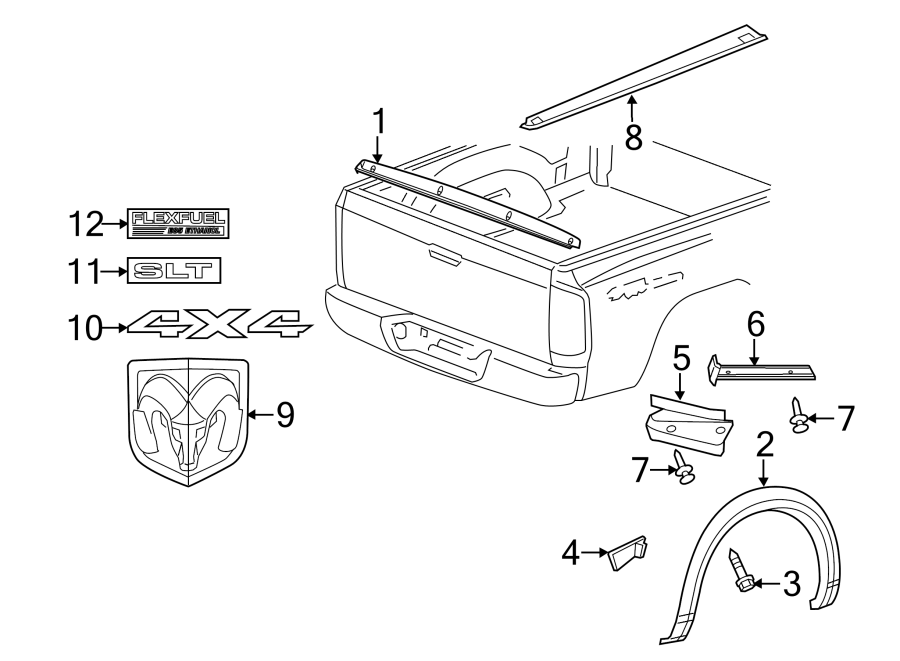 PICK UP BOX. EXTERIOR TRIM. Diagram