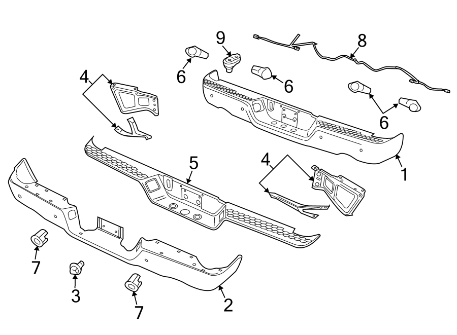 Diagram REAR BUMPER. BUMPER & COMPONENTS. for your 2016 Ram 1500 3.6L Pentastar V6 FLEX A/T 4WD Lone Star Crew Cab Pickup Fleetside 