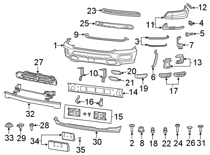 Diagram Front bumper. Bumper & components. for your 2019 Ram 1500  Laramie Longhorn Crew Cab Pickup Fleetside 