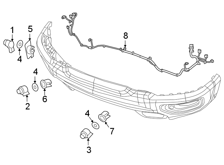 Diagram Front bumper. Electrical components. for your 2022 Ram 1500   