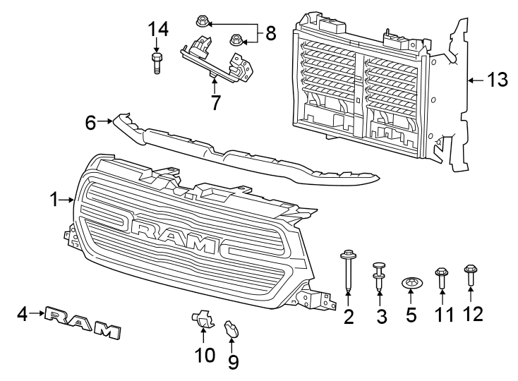 Diagram GRILLE & COMPONENTS. for your Chrysler 200  