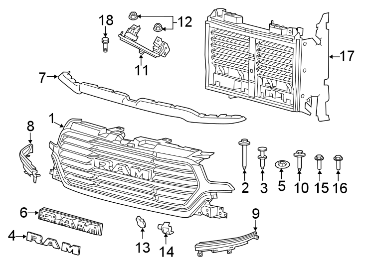 Diagram GRILLE & COMPONENTS. for your Chrysler 200  