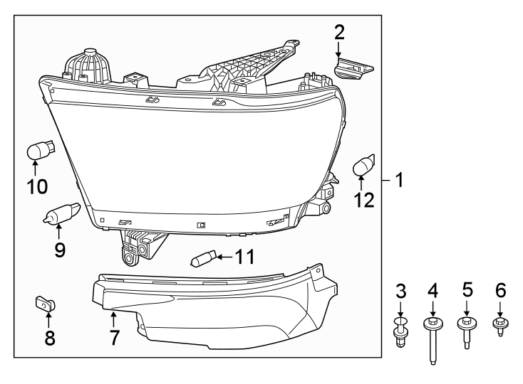 Diagram FRONT LAMPS. HEADLAMP COMPONENTS. for your 2022 Ram 1500  HFE Crew Cab Pickup Fleetside 