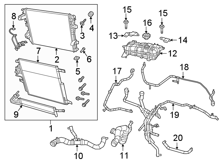 Diagram RADIATOR & COMPONENTS. for your 2016 Ram 2500 6.7L 6 cylinder DIESEL M/T RWD Tradesman Crew Cab Pickup Fleetside 