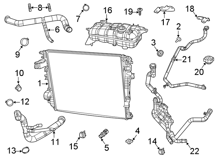 Diagram Radiator & components. for your 2016 Ram 2500 6.7L 6 cylinder DIESEL M/T RWD Tradesman Crew Cab Pickup Fleetside 