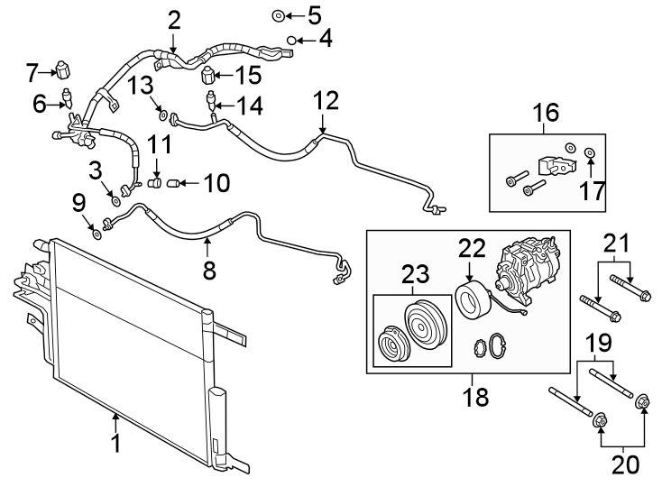 Air conditioner & heater. Compressor & lines. Condenser. Diagram