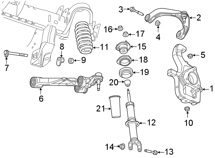 Diagram FRONT SUSPENSION. SUSPENSION COMPONENTS. for your 2023 Ram 1500 3.6L eTorque V6 MILD HYBRID EV-GAS (MHEV) A/T RWD Limited Longhorn Crew Cab Pickup Fleetside 