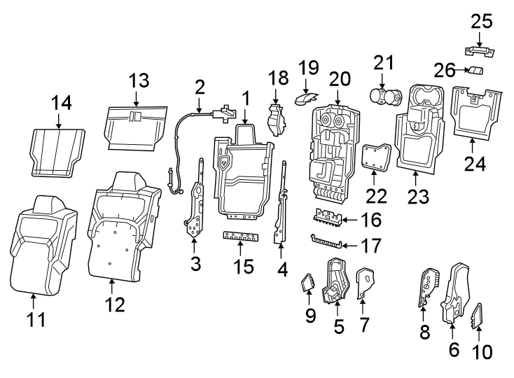 Diagram SEATS & TRACKS. FRONT SEAT COMPONENTS. for your 2019 Ram 1500 5.7L HEMI V8 A/T RWD Laramie Longhorn Crew Cab Pickup Fleetside 