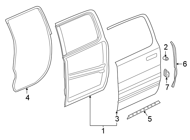 Diagram REAR DOOR. DOOR & COMPONENTS. for your 2020 Ram 1500   