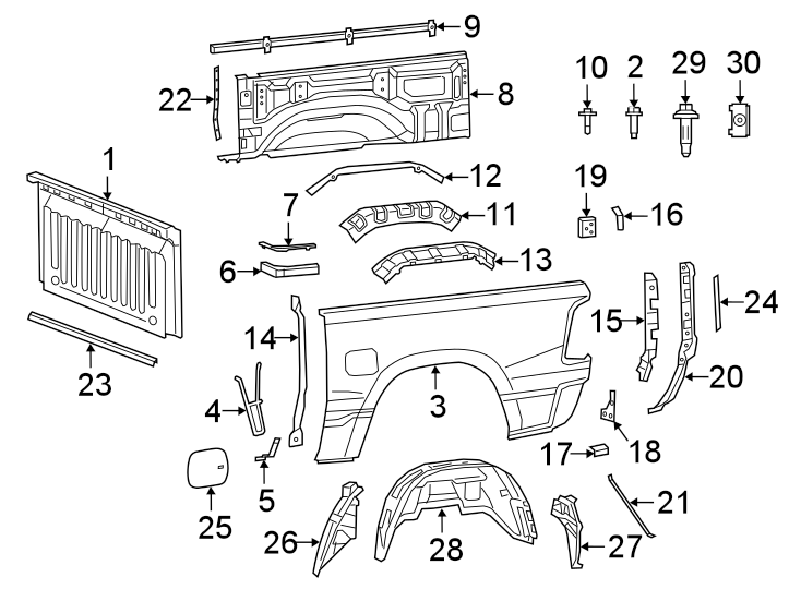 PICK UP BOX. FRONT & SIDE PANELS. Diagram