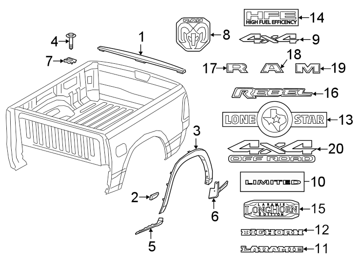 PICK UP BOX. EXTERIOR TRIM. Diagram