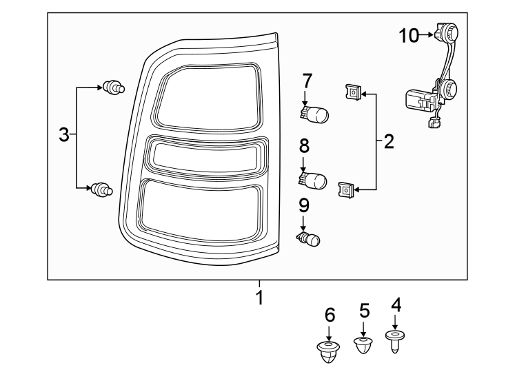 Diagram REAR LAMPS. TAIL LAMPS. for your 2021 Ram 1500 5.7L eTorque V8 MILD HYBRID EV-GAS (MHEV) A/T RWD Laramie Longhorn Crew Cab Pickup Fleetside 