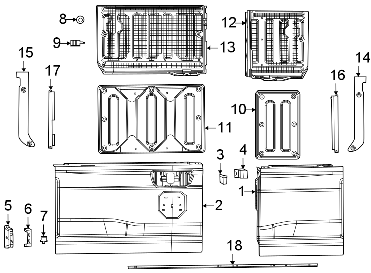 Diagram Pick up box. Tail gate. for your 2024 Ram 1500 5.7L HEMI V8 A/T 4WD Lone Star Extended Cab Pickup Fleetside 