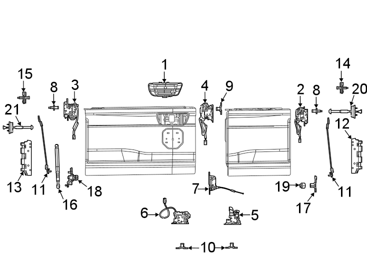 Diagram Pick up box. Tail gate. for your 2021 Ram 1500 3.6L eTorque V6 MILD HYBRID EV-GAS (MHEV) A/T RWD Limited Longhorn Crew Cab Pickup Fleetside 