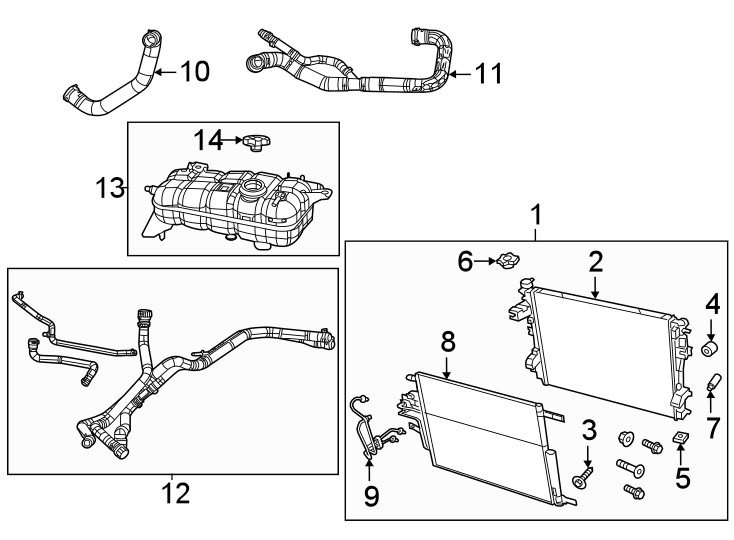 13Radiator & components.https://images.simplepart.com/images/parts/motor/fullsize/TM19828.png