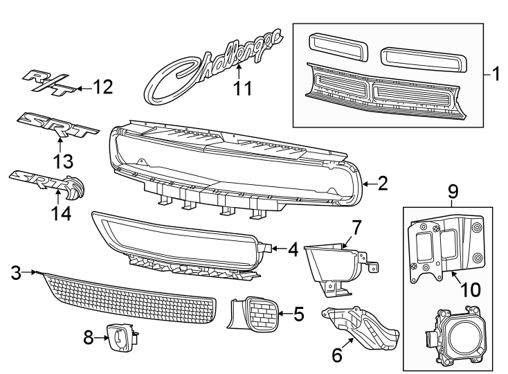 Diagram GRILLE & COMPONENTS. for your Dodge Challenger  