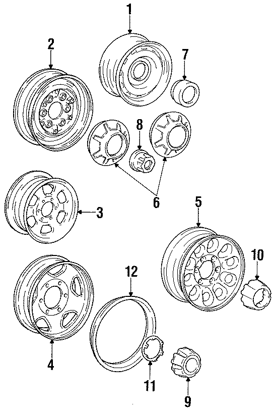 Diagram WHEELS. COVERS & TRIM. for your 1989 Dodge Ram 50 2.6L A/T 4WD Sport Standard Cab Pickup Fleetside 