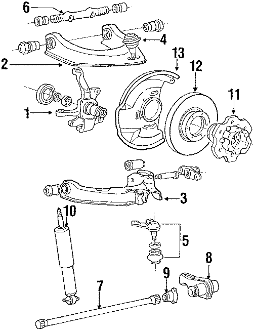 Diagram FRONT SUSPENSION. BRAKE COMPONENTS. SUSPENSION COMPONENTS. for your Dodge Raider  