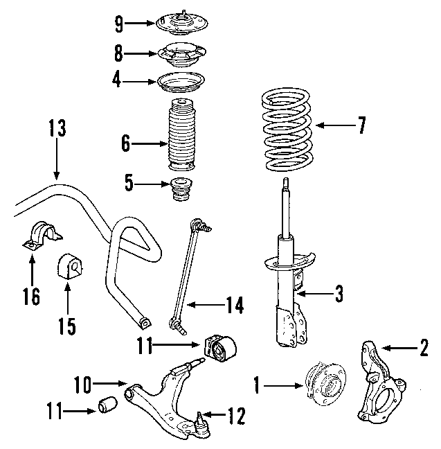 Diagram FRONT SUSPENSION. LOWER CONTROL ARM. STABILIZER BAR. SUSPENSION COMPONENTS. for your 2021 Chevrolet Equinox  Premier Sport Utility 