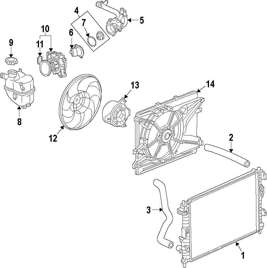 Diagram COOLING SYSTEM. COOLING FAN. RADIATOR. WATER PUMP. for your 2005 Chevrolet Cobalt   