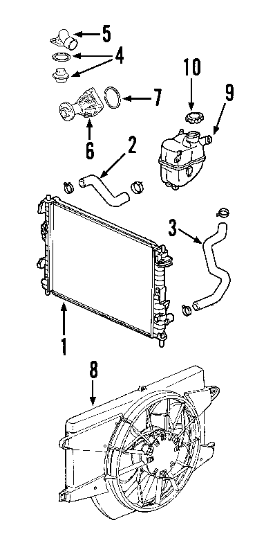 Diagram COOLING SYSTEM. COOLING FAN. RADIATOR. WATER PUMP. for your 1995 Chevrolet K2500  Base Standard Cab Pickup Fleetside 4.3L Chevrolet V6 A/T 