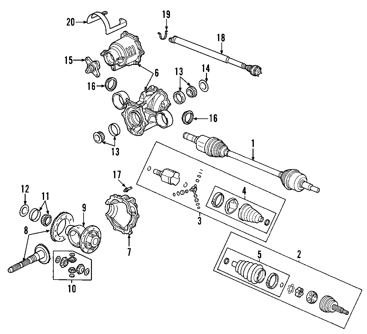 Diagram DRIVE AXLES. AXLE SHAFTS & JOINTS. DIFFERENTIAL. PROPELLER SHAFT. for your 2004 GMC Sierra 2500 HD 8.1L Vortec V8 M/T 4WD SLE Standard Cab Pickup Fleetside 